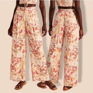 Abercrombie & Fitch Wide Leg Linen Blend Floral Pants Size XS